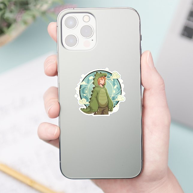 Sticker Pièce d'art de garçon de fantaisie de dinosaure mi (Téléphone)