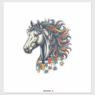 Sticker Pièce de puzzle de cheval coloré T-Shirt gravure v