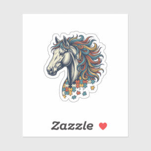 Sticker Pièce de puzzle de cheval coloré T-Shirt gravure v