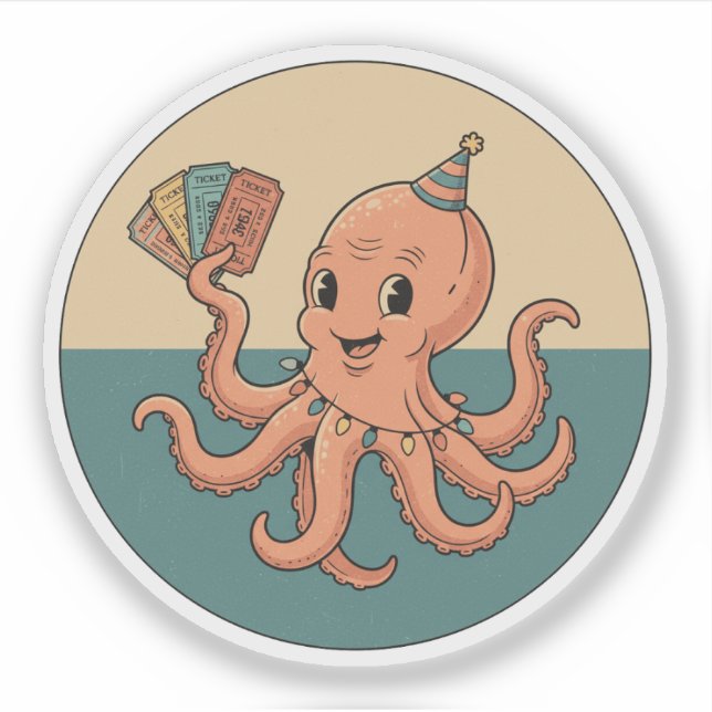 Sticker Pieuvre de fête avec billets de carnaval - Amuseme (Devant)
