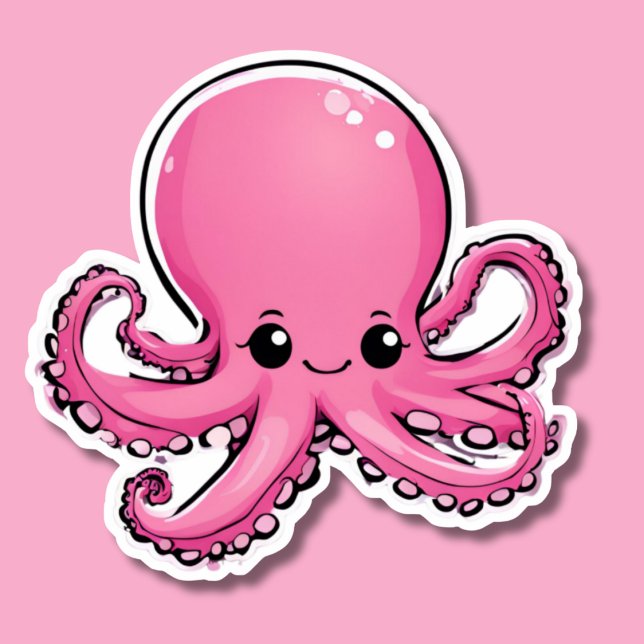 Sticker Pieuvre rose mignonne souriante (Créateur téléchargé)