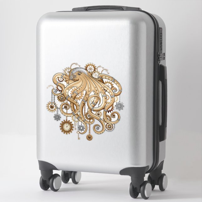 Sticker Pieuvre Steampunk Rétro Fantastique Mécanique (Sur valise)