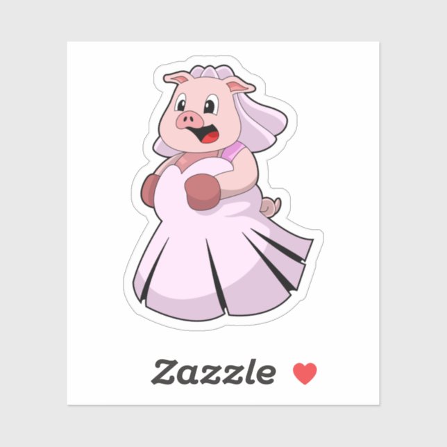 Sticker Pig as Bride with Wedding dress.PNG (Feuille)