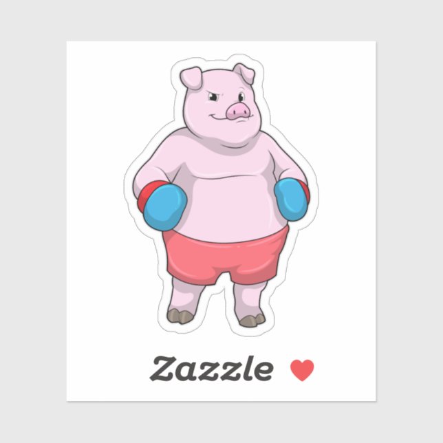 Sticker Pig at Boxing with Boxing gloves (Feuille)