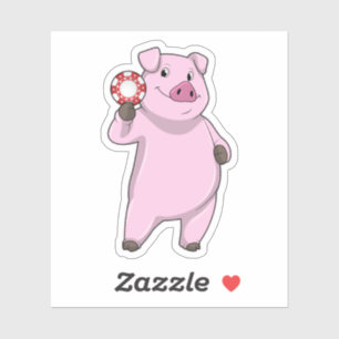 Sticker Pig au Poker avec des jetons de Poker