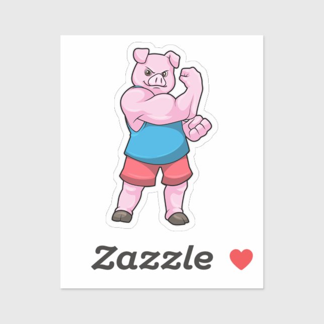 Sticker Pig comme Bodybuilder avec grand bras Supérieur (Feuille)