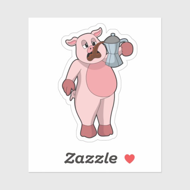 Sticker Pig with coffee pot (Feuille)