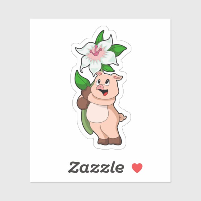 Sticker Pig with Flower Lily (Feuille)