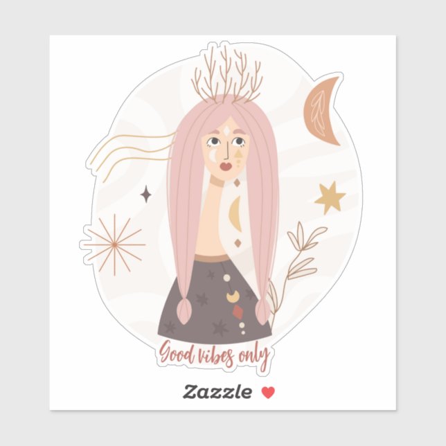 Sticker Pignets roses boho femme fleurs lune affirmation (Feuille)