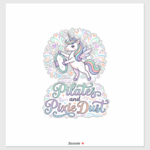 Sticker Pilates de Licorne et Poussière de Fée sur Fond Bl