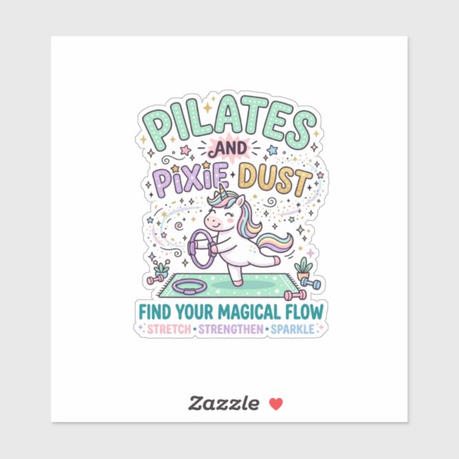 Sticker Pilates de licorne et poussière de pixie typograph (Feuille)
