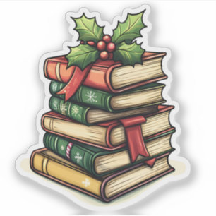 Sticker Pile de livres de Noël pour les lecteurs