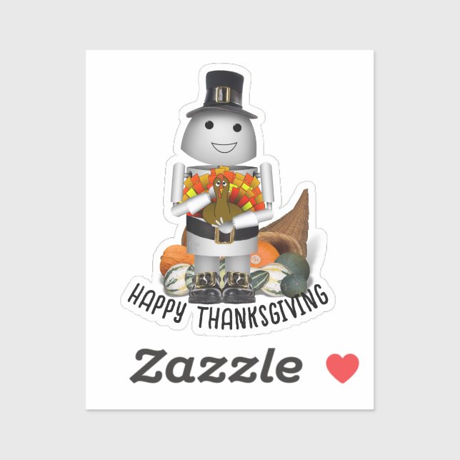 Sticker Pilgrim Robot et Turquie Thanksgiving (Feuille)