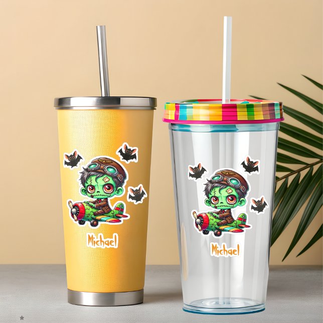 Sticker Pilote Zombie avion volant et Bat Funny Halloween (Créateur téléchargé)