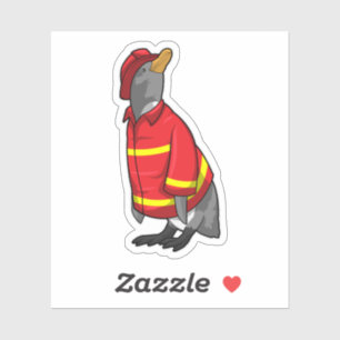 Sticker Pingouin as Firefighter with Helmet