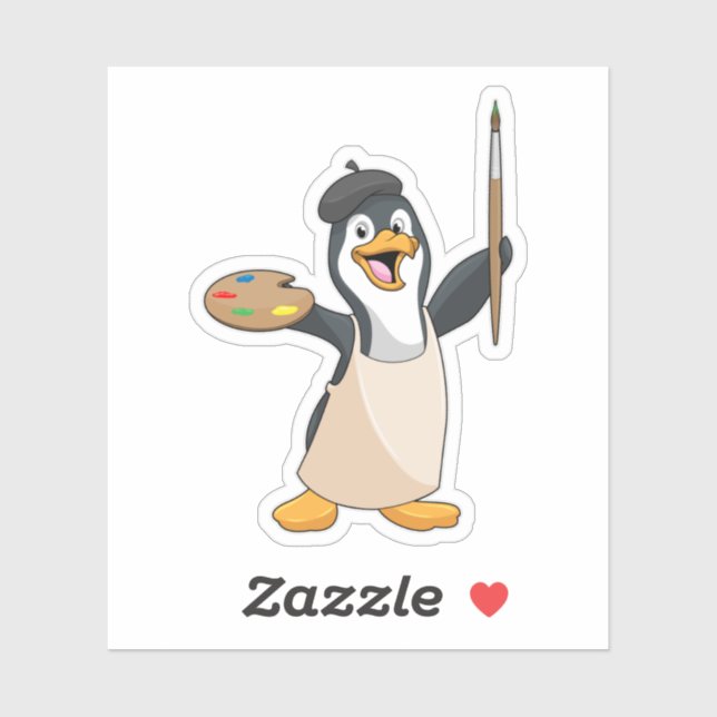 Sticker Pingouin as Painter with Paint brush & Colour (Feuille)