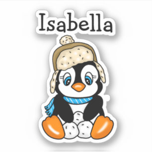 Sticker Pingouin attrapé à la main avec boules de neige