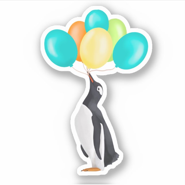 Sticker Pingouin Avec Ballons Colorés (Devant)