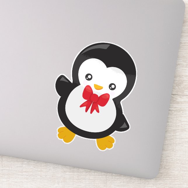 Sticker Pingouin Avec Cravate De Bow, Pingouin Mignonne, P (Détail)