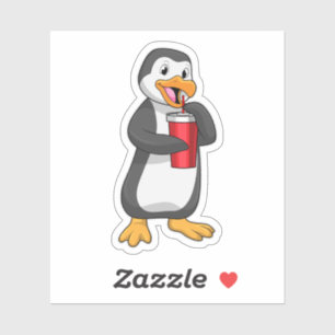 Sticker Pingouin avec tasse à boire avec paille
