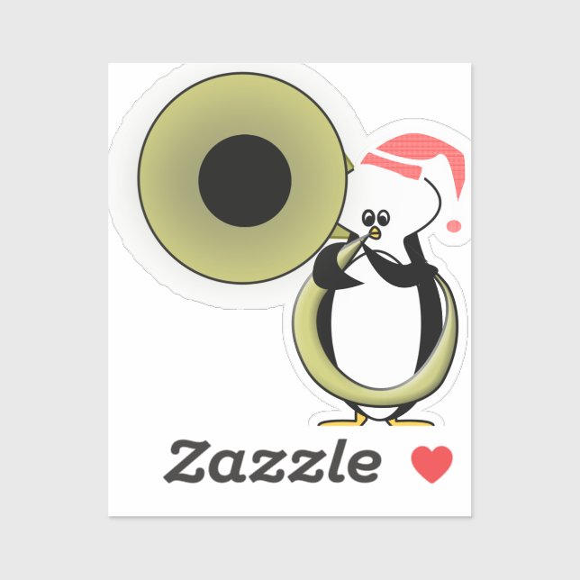 Sticker Pingouin bébé avec Tuba (Feuille)