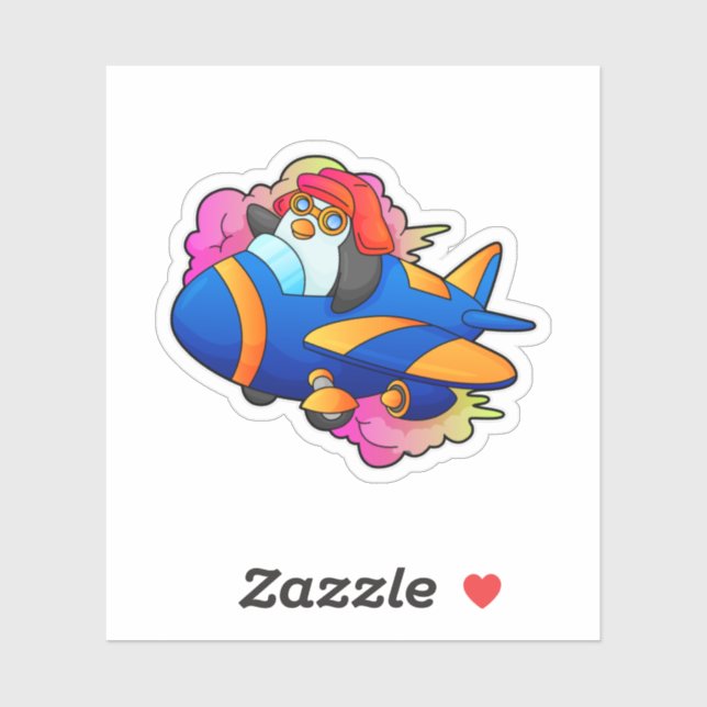 Sticker Pingouin comme pilote avec avion (Feuille)