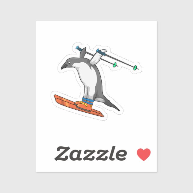 Sticker Pingouin comme Saut à ski avec Ski (Feuille)