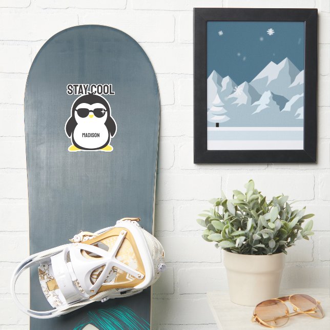 Sticker Pingouin cool de nom personnalisé (Snowboard)