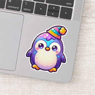 Sticker Pingouin de fête coloré adorable avec un Casquette