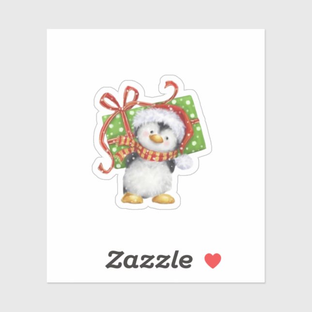 Sticker Pingouin de Noël avec cadeau - Holiday Deco (Feuille)