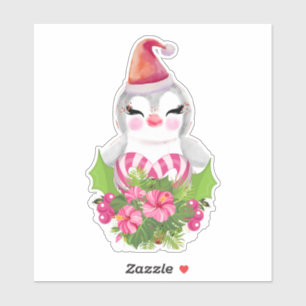 Sticker Pingouin de Noël mignon à Santa Hat