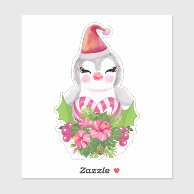 Sticker Pingouin de Noël mignon à Santa Hat (Feuille)