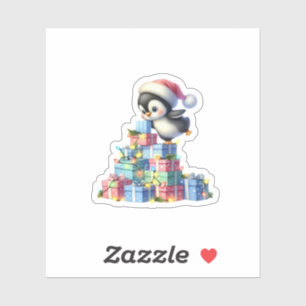 Sticker Pingouin de Noël mignon avec carte cadeau et lumiè