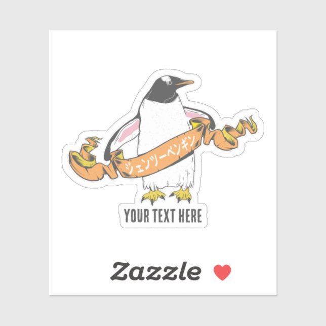 Sticker Pingouin Gentoo écriture japonaise Kanji (Feuille)