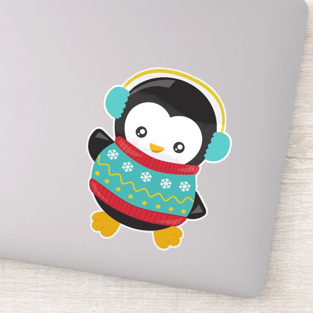 Sticker Pingouin mignon, Pingouin Avec Sweat, Moufles Orei (Détail)