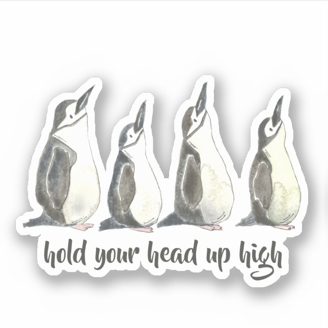 Sticker Pingouins D'Aquarelle Mignonnes Tenez La Tête Haut (Devant)