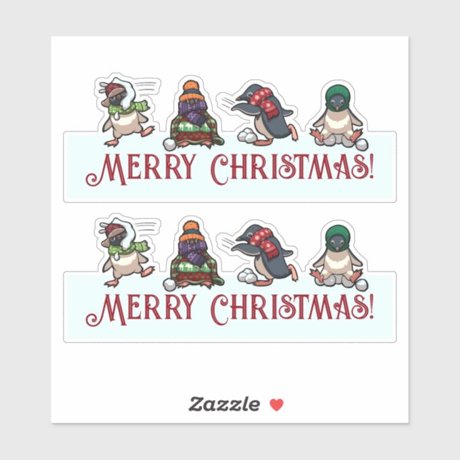 Sticker Pingouins de combat de snowball Joyeux dessin de N (Feuille)
