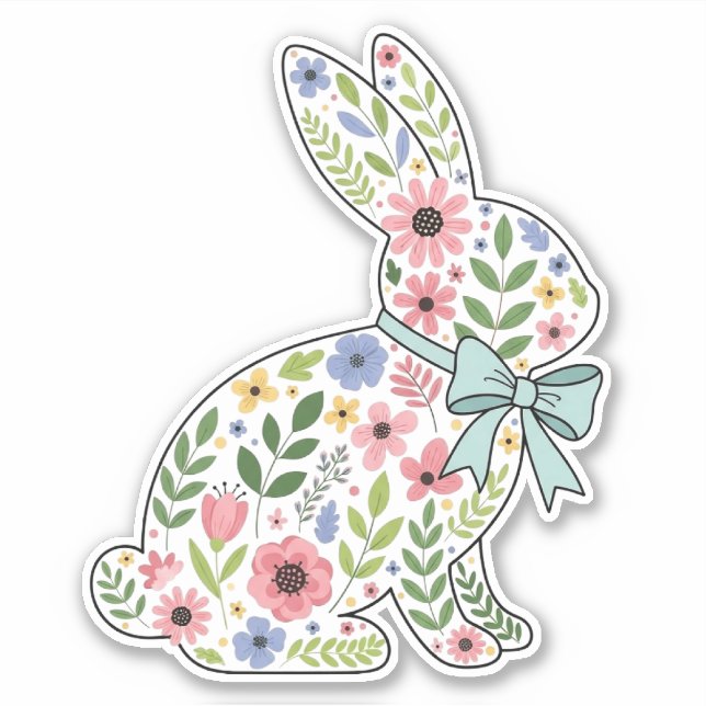 Sticker Pink and Blue Wildflower Easter Rabbit (Devant)