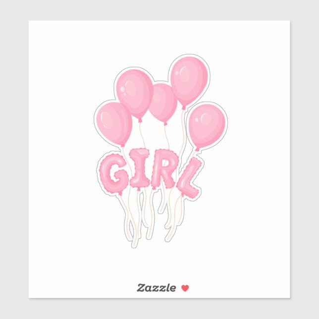Sticker Pink Baby Girl Balloon Celebration - Cute Nursery  (Feuille)