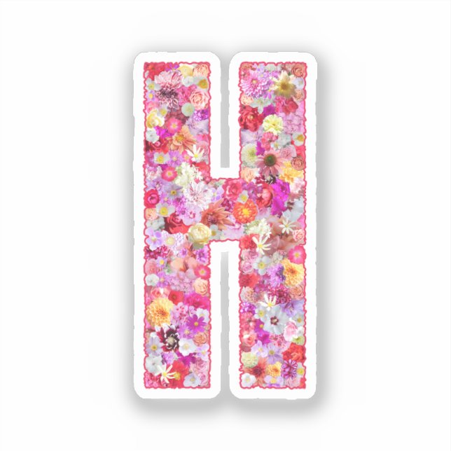 Sticker Pink Botanical Monogram Floral Letter H Initial (Recto)