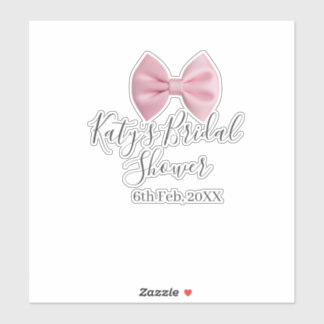 Sticker Pink bow bridal shower name date pastel stylish te