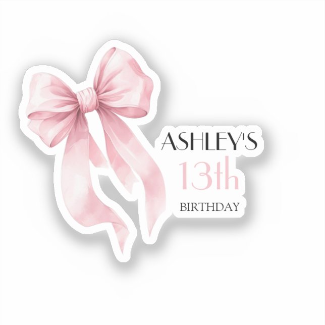 Sticker Pink Bow Girls Birthday (Recto)