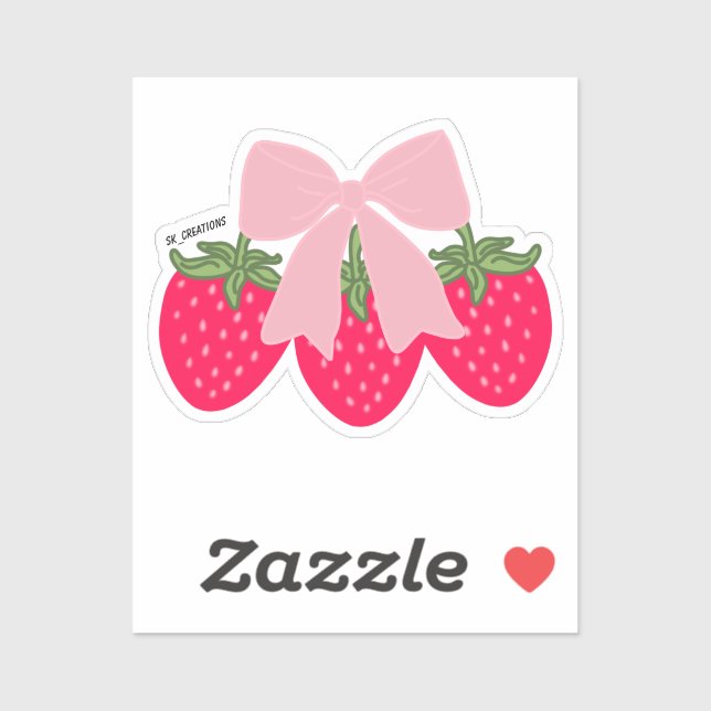 Sticker Pink Bow Strawberries  (Feuille)