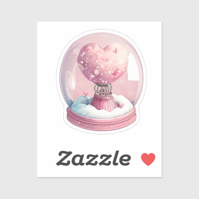 Sticker Pink Candy Heart Snowglobe pour la Saint-Valentin (Feuille)