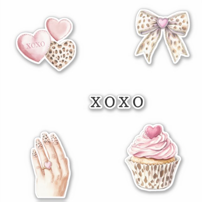 Sticker Pink Cream Animal Bow Cupcake Hearts Birthday (Devant)