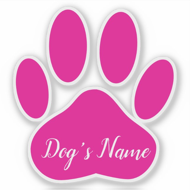 Sticker Pink Dog Paw Print With Custom Name Personalized (Devant)