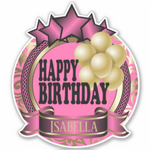 Sticker Pink Happy BIrthday - Ajouter un nom - Kiss-Cut