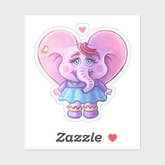 Sticker Pink Kawaii Elephant girl In Love (Feuille)
