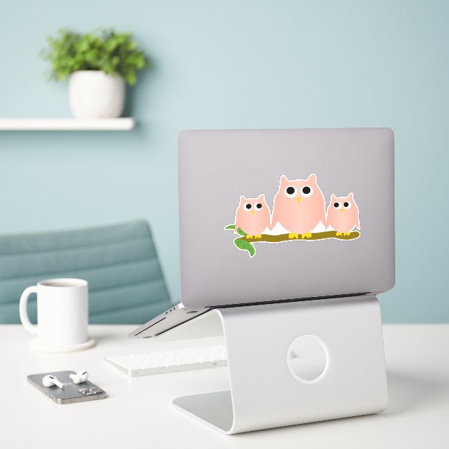 Sticker Pink Owls Design (Ordinateur portable sur le bureau)