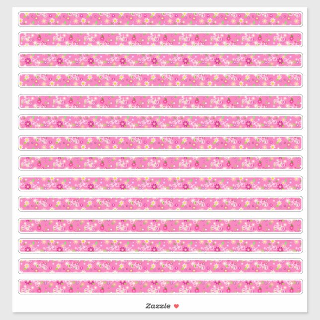 Sticker Pink Petite Fleurs et Bicyclettes Bordures (Feuille)